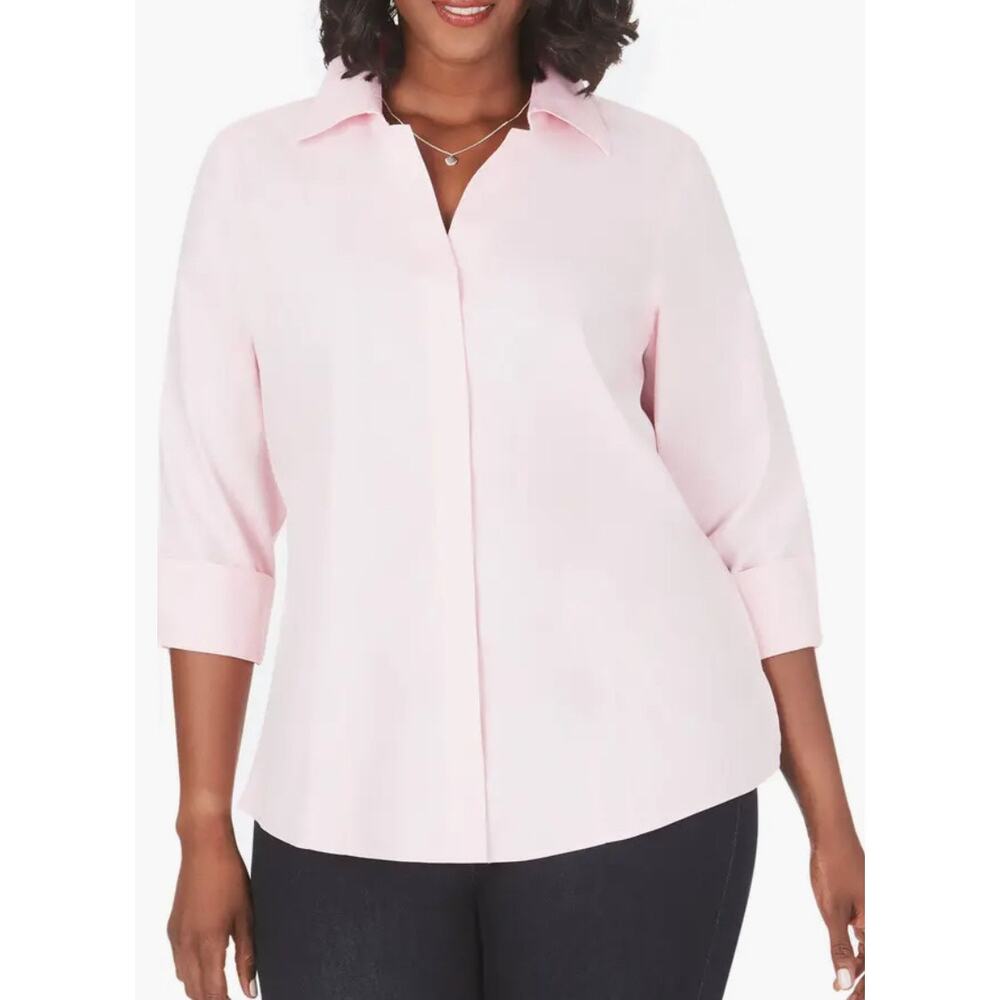 Foxcroft Taylor 3/4 Sleeve Non-Iron Stretch Shirt pink solid button up XXL - Picture 3 of 7